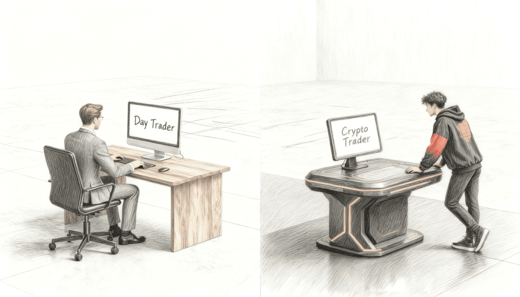 Regulated Markets vs. 24:7 Crypto Exchange- The Day Trader Meets the Crypto Trader